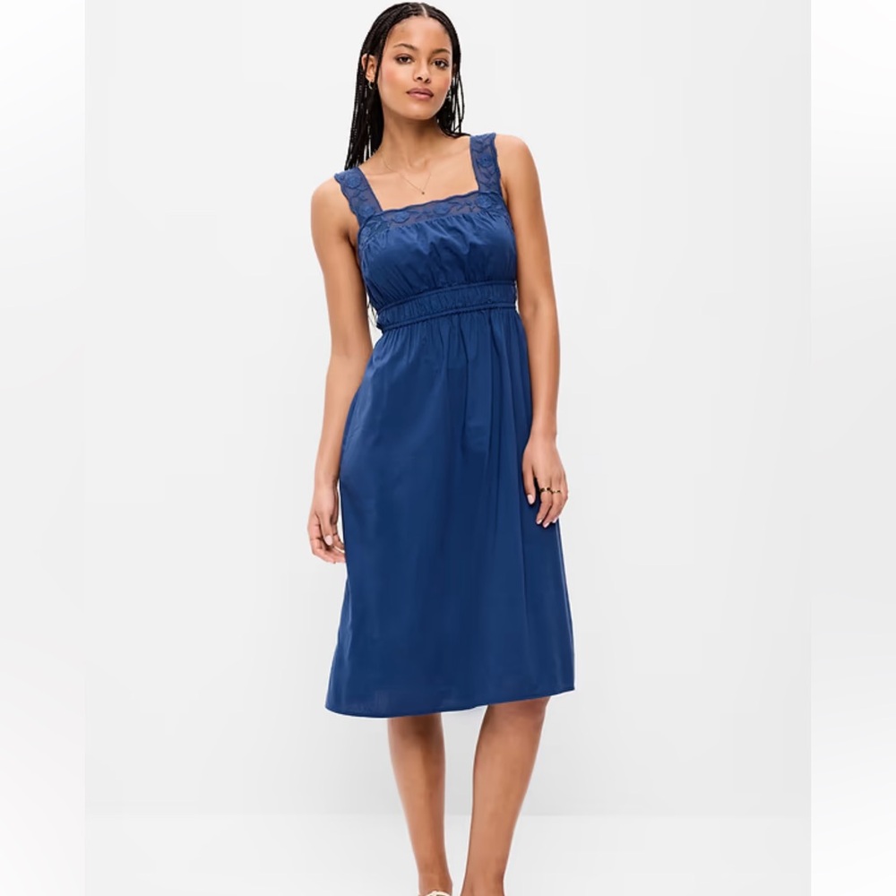 Old Navy Pacific Blue Fit & Flare Smocked-Waist Midi Dress NEVER WORN